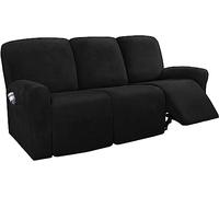 LINGKY 8-Pieces Recliner Sofa Covers Velvet Stretch Armchair Covers With Side Pocket Thick Soft Washable Sofa Covers 3 Seater Replacement Furniture Protector (Sofa, Black)