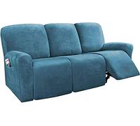 LINGKY 8-Pieces Recliner Sofa Covers Velvet Stretch Armchair Covers With Side Pocket Thick Soft Washable Sofa Covers 3 Seater Replacement Furniture Protector (Sofa, Peacock Blue)