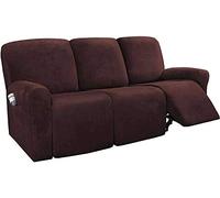 LINGKY 8-Pieces Recliner Sofa Covers Velvet Stretch Armchair Covers With Side Pocket Thick Soft Washable Sofa Covers 3 Seater Replacement Furniture Protector (Sofa, Brown)