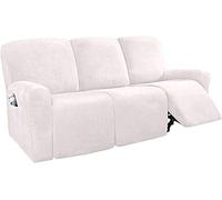 LINGKY 8-Pieces Recliner Sofa Covers Velvet Stretch Armchair Covers With Side Pocket Thick Soft Washable Sofa Covers 3 Seater Replacement Furniture Protector (Sofa, Ivory)