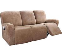LINGKY 8-Pieces Recliner Sofa Covers Velvet Stretch Armchair Covers With Side Pocket Thick Soft Washable Sofa Covers 3 Seater Replacement Furniture Protector (Sofa, Camel)
