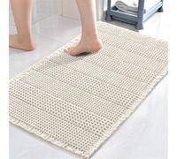 LINGKY Bath Mat Non Slip Anti Mould 60x90 cm - Ivory Waffle Bathroom Mat Extra Soft & Comfortable Bathmat Machine Washable Super Water Absorption Shower Mat