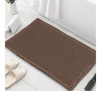 LINGKY Bath Mat Non Slip Anti Mould - New Waffle Bathroom Mat 60x90 cm Chocolate Machine Washable Shower Mat Super Absorbent Extra Soft & Comfortable Bathmat