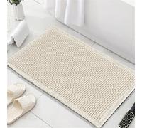 LINGKY Bath Mat Non Slip Anti Mould - New Waffle Bathroom Mat 60x90 cm Ivory Machine Washable Shower Mat Super Absorbent Extra Soft & Comfortable Bathmat