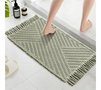 LINGKY Bath Mat Non Slip Anti Mould - Waffle Shower Mat Sage Green 40 x 60 cm Super Absorbent Boho Bathroom Mat Machine Washable Extra Soft & Comfortable Bathmat