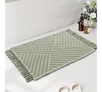 LINGKY Bath Mat Non Slip Anti Mould - Waffle Shower Mat Sage Green 60 x 90 cm Super Absorbent Boho Bathroom Mat Machine Washable Extra Soft & Comfortable Bathmat