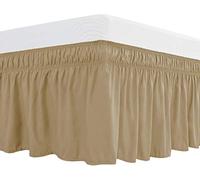 LINGKY Bed Skirt Easy Fit with 16 Inch Long Tailored Drop, Elastic Elegant Silky Smooth Soft Microfiber Wrinkle and Fade Resistant Replaceable Wrap Around Dust Ruffle (Sand,Full)