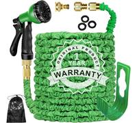 LINGKY Expandable Garden Hose Pipe 150FT Flexible Expanding Magic Lightweight Water Hose Anti-Leakage with 3/4" & 1/2" Solid Brass Fittings 8 Function Spray Nozzle (45M/150FT,Green)