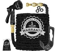 LINGKY Expandable Garden Hose Pipe 50FT Flexible Expanding Magic Lightweight Water Hose Anti-Leakage with 3/4" & 1/2" Solid Brass Fittings 8 Function Spray Nozzle (15M/50FT,Black)