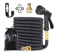 LINGKY Expandable Garden Hose Water Pipe, 50FT Water Hose with 8 Function Spray Nozzle, 1/2" & 3/4" Solid Brass Fittings, Multi-Function Latex Core Garden Hoses for Gardening Washing