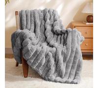 LINGKY Faux Rabbit Fur Luxury Plush Sherpa Throw Blanket - Super Soft Cozy Fuzzy Sofa Blanket Large Fluffy Blankets Warm Bed Throws for Couch Bed Sofa, 180x230cm, Striped Grey