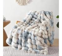 LINGKY Faux Rabbit Fur Luxury Plush Sherpa Throw Blanket - Super Soft Cozy Fuzzy Sofa Blanket Large Fluffy Blankets Warm Bed Throws for Couch Bed Sofa, 100x160cm, Tie Dye Blue