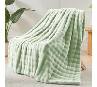 LINGKY Faux Rabbit Fur Throw Blanket, Reversible Fuzzy Warm Cozy Large Fluffy Blanket for Bed Sofa Couch Home Decor, 100x160cm, Green