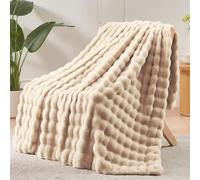 LINGKY Faux Rabbit Fur Throw Blanket, Reversible Fuzzy Warm Cozy Large Fluffy Blanket for Bed Sofa Couch Home Decor, 180x230cm, Khaki
