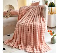 LINGKY Fleece Throw Blanket Camel Bubble Faux Fur Fluffy Bed Blanket Super Cosy Warm Large Blanket for Bed Sofa Couch Home Decor, 180x230cm