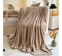 LINGKY Fleece Throw Blanket for Sofa - Soft Fluffy Camel Throws for Sofas Large, Extra Warm Blanket Throw for Couch, Luxury Decorative Bubble Bed Blanket 160x200cm
