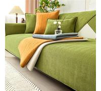 LINGKY Herringbone Chenille Fabric Furniture Protector Sofa Cover 1 2 3 Seater, Non-Slip Sofa Slipcovers for Corner L Shape, Thick Textured Sofa Cushion Covers Furniture Protector (Green,90x240cm)