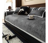 LINGKY Sofa Cover 1 2 3 4 Seater Non Slip Sofa Slipcovers Washable Chenille Textured Sofa Cushion Covers Sectional Couch Covers Sofa Protectors from Pets/Kids/Dogs (Dark Grey,90x210cm)