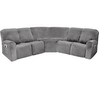 LINGKY Sofa Covers Corner Sofa Covers, 7-Piece Sectional Couch Cover Corner Sofa Slipcover, L Shape Sectional Recliner Sofa Covers, Thick Plush Velvet Furniture Protector Cover (Grey,L Shape 5 Seats)