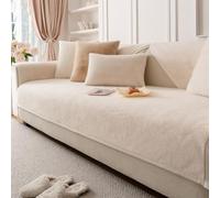 LINGKY Soft Faux Fur Sofa Cover 1 2 3 Seater - Sofa Cushion Covers, Universal Couch Covers Non-Slip Corner Sofa Cover L Shape Sofa Slipcovers Furniture Protector for Living Room (Beige, 90x210cm)