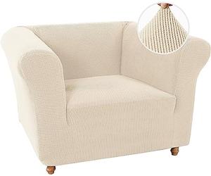 LINGKY Stretch Chesterfield Sofa Covers 1 Seater Armchair Cover for Living Room Soft Non-Slip Sofa Slipcover Furniture Protector for Dogs Feature Thick Jacquard Fabric (Natural,Chair)