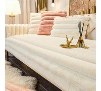 LINGKY Thick Rabbit Plush Sofa Covers 1 2 3 Seater, Non-Slip Sofa Slipcovers For Corner L Shape, Funny Fuzzy Sofa Cover, Warm Velvet Sofa Cushion Covers, Washable Furniture Protector (Cream,90x120cm)