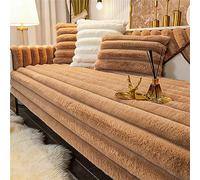 LINGKY Thick Rabbit Plush Sofa Covers 1 2 3 Seater, Non-Slip Sofa Slipcovers For Corner L Shape, Funny Fuzzy Sofa Cover, Warm Velvet Sofa Cushion Covers, Washable Furniture Protector (Coffee,90x90cm)