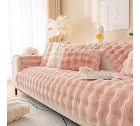 LINGKY Thick Rabbit Plush Sofa Covers 1 2 3 Seater, Non-Slip Sofa Slipcovers For Corner L Shape, Funny Fuzzy Sofa Cover, Warm Velvet Sofa Cushion Covers, Washable Furniture Protector (Pink,70x120cm)