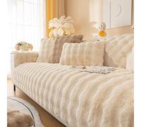 LINGKY Thick Rabbit Plush Sofa Covers 1 2 3 Seater, Non-Slip Sofa Slipcovers For Corner L Shape, Funny Fuzzy Sofa Cover, Warm Velvet Sofa Cushion Covers, Washable Furniture Protector (Beige,70x210cm)