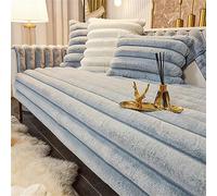 LINGKY Thick Rabbit Plush Sofa Covers 1 2 3 Seater, Non-Slip Sofa Slipcovers For Corner L Shape, Funny Fuzzy Sofa Cover, Warm Velvet Sofa Cushion Covers, Washable Furniture Protector (Blue,70x120cm)