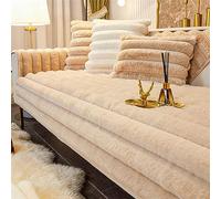LINGKY Thick Rabbit Plush Sofa Covers 1 2 3 Seater, Non-Slip Sofa Slipcovers For Corner L Shape, Funny Fuzzy Sofa Cover, Warm Velvet Sofa Cushion Covers, Washable Furniture Protector (Camel,90x180cm)
