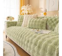 LINGKY Thick Rabbit Plush Sofa Covers 1 2 3 Seater, Non-Slip Sofa Slipcovers For Corner L Shape, Funny Fuzzy Sofa Cover, Warm Velvet Sofa Cushion Covers, Washable Furniture Protector (Green,90x240cm)