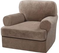 LINGKY Velvet Sofa Covers with Separate T Cushion Covers Ultra Soft Plush Sofa Slipcover No-Pilling Washable Furniture Protector with Elastic Bottom (Taupe,1 Cushion Armchair)