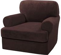 LINGKY Velvet Sofa Covers with Separate T Cushion Covers Ultra Soft Plush Sofa Slipcover No-Pilling Washable Furniture Protector with Elastic Bottom (Brown,1 Cushion Armchair)