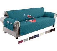 LINGKY Waterproof Sofa Cover 4 Seater Non-Slip Sofa Slipcovers, Reversible Washable Sofa Protectors from Pets & Kids with Elastic Straps Quilted Couch Covers (Dark Teal,4 Seater)