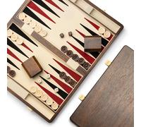 Lingle 14.5” Premium Natural Walnut Backgammon Sets, 30 Artificial Horn Checkers, 2 Walnut Dice Cups, and 5 Wooden Dice/Classic Two-Player Strategy Board Game