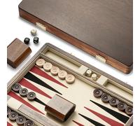 Lingle 14.5” Premium Natural Walnut Backgammon Sets, 30 Wooden Checkers, 2 Walnut Dice Cups, and 5 Wooden Dice/Classic Two-Player Strategy Board Game