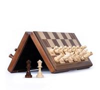 Lingle 15 Inch Travel Wooden Folding Chess Set w/ Age 6+ 3 Inch Kh Chess Pieces- Walnut & Maple Inlay Board