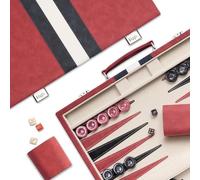 Lingle 15inch Backgammon Sets for Adults, Classic Board Game with Folding Leather Backgammon Case, Faux Leather Exterior and Velvet Interior, Portable Travel Game Set (Red)