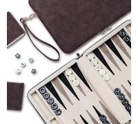 Lingle 9.4" Backgammon Sets for Adults, Classic Board Game with Folding Faux Leather Backgammon Case, Portable Travel Backgammon Game Set (Brown)