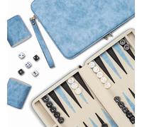 Lingle 9.4" Backgammon Sets for Adults, Classic Board Game with Folding Faux Leather Backgammon Case, Portable Travel Backgammon Game Set (Blue)