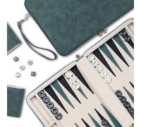 Lingle 9.4" Backgammon Sets for Adults, Classic Board Game with Folding Faux Leather Backgammon Case, Portable Travel Backgammon Game Set (Green)