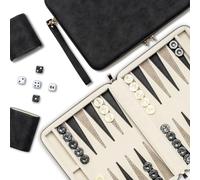 Lingle 9.4" Backgammon Sets for Adults, Classic Board Game with Folding Faux Leather Backgammon Case, Portable Travel Backgammon Game Set (Black)