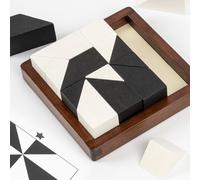Lingle Wooden Hidden Blocks Puzzle Set, 80 Brain Challenges with Solid Wood Box and Deluxe Black and White Pieces, 3D Space and Logic Thinking Board Toy