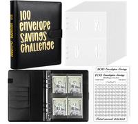 LingLingo 100 Envelopes Money Saving Challenge Binder, Easy and Fun Way to Save $5,050, A5 Budget Book with Cash Envelopes Kit,Black (Black,Gold)