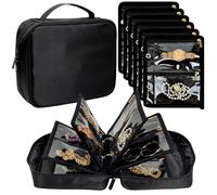 LingLingo Travel Jewelry Organizer Case,Jewelry Bags for Traveling, Jewelry Binder with 24 Pcs Clear Zipper Velvet Pouches for Storing Earrings, Rings, Necklace, Bracelet, Watch (Black)
