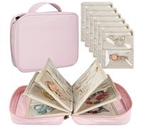 LingLingo Travel Jewelry Organizer Case,Small Jewelry Bags for Traveling, Jewelry Binder with 24 Pcs Clear Zipper Velvet Pouches (Pink)