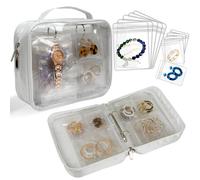 LingLingo Travel Jewelry Organizer Case Transparent Jewelry Storage Book Binder Bag for Earrings, Rings, Necklace, Bracelet (white)