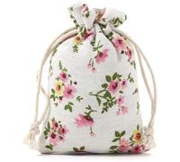 Lingmaoqi 50PCS Jewelry Burlap Bags with Drawstring Mini Rose Flower Pouch Linen Gift Bags for Wedding Favors Party and DIY Craft