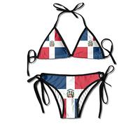 LINGMEI Flag of The Dominican Republic Sexy Boxing Bikini Women Halterneck Top and Set Swimsuits Two Piece Bikinis For Beach Swimming Summer